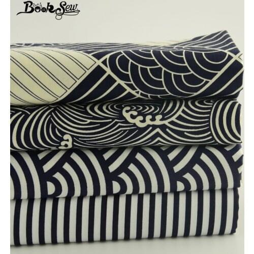 Booksew 100% Cotton Fabric Dark Blue and Black Strips Pattern 4pcs/lot Quilting Meter Curtain Dress Home Textile