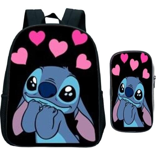 Disney Stitch Backpack Kids School Bags For Girls Boys Kawaii Kindergarten Backpack Students Mini Bookbag Gift Bag + Pen Case