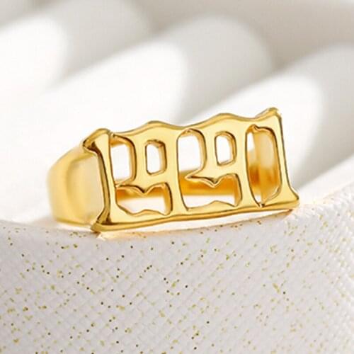Mens Ring Year Number Custom Gold Color Rings Rings For Men Custom Gold rings for women Anillos Muje Number Gift Jewelry