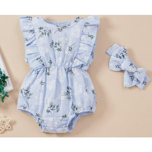 Summer Baby Girl Jumpsuit + Headband Cotton and Linen Ruffled Sleeveless Baby Jumpsuit Newborn Jumpsuit Cute Toddler Romper