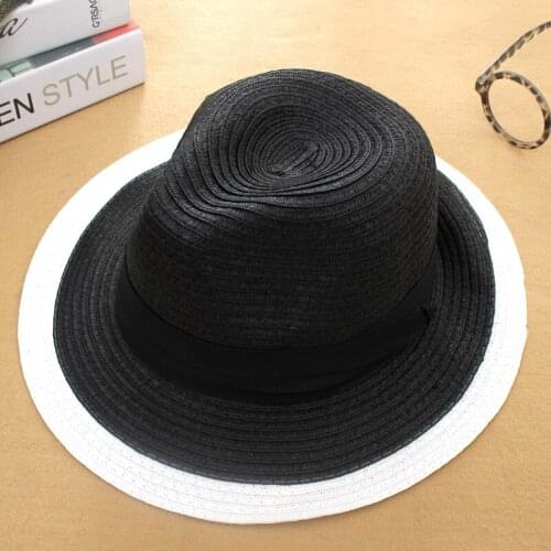 Summer Sun Hat Women South Koreas New Version Black and White Color Matching Hats Ladies Outdoor Beach Visor Straw Cap H023