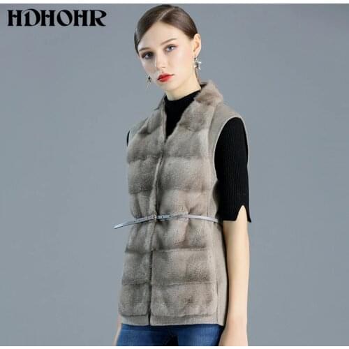 HDHOHR 2020 Hot Sale Natural Real Mink Fur Vest Cashmere Vest Women Winter Commuting-Leisure Short Mink Fur Jacket Female