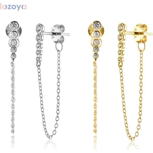 LOZOYA 925 Sterling Silver Long European Luxury Chain 70mm Stud Earring Piercing Line Pendiente Luxury Jewelry For Women