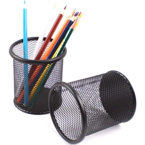 1Pc Black Metal Stand Mesh Style Pen Pencil Ruler Holder Desk Organizer Storage For Office Kids Desk Durable Pencil Case
