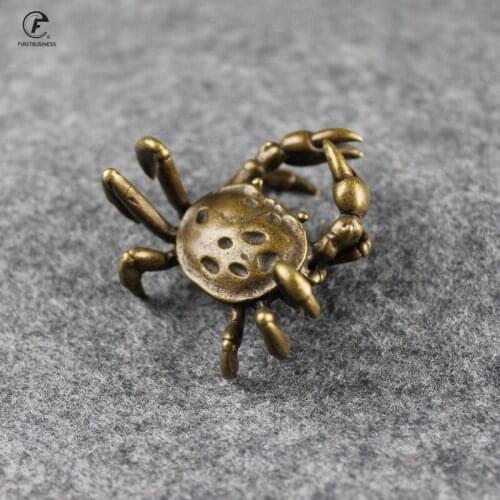Solid Brass Crab Small Statue Ornaments Copper Handmade Antique Animal Miniature Figurines Office Desk Decorations Home Decor