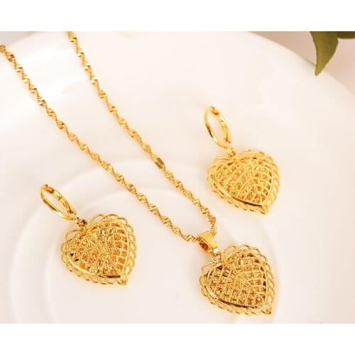 Fashion Gold Dubai Romantic Heart love Pendant Necklace Earrings Sets Wedding PNG Jewelry Sets for women valentines day gift