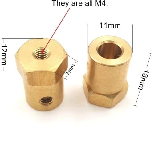 4Pcs/lotHexagonal copper Shaft Coupling 3 4 5 6 7 8 mm Coupler Motor Transmission Connector model car Tire connector with