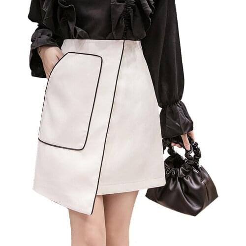 Summer Spring Irregular Skirts Womens High Waist Black White Mini Skirts Office Lady Plus Size Ladies Skirt jupe femme