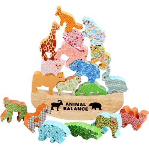 Animal Balance Blocks Toy Kit Children Wooden Stacking Dinosaur Toys for Kids Hand-Eye Coordination