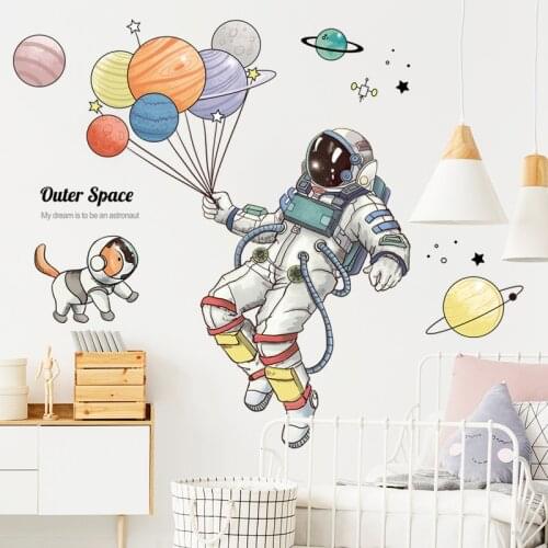 Large Astronaut Balloon Dog Wall Stickers Spaceship Planet DIY Sticker for Childrens Room Cartoon Ball Kindergarten Wallpaper