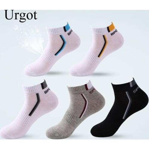 Urgot 5 Pairs High Quality Men Ankle Socks Breathable Cotton Sports Socks Mesh Casual Athletic Summer Thin Cut Short Sokken Sock
