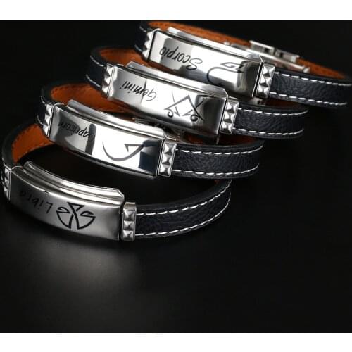 2021 New Handmade Retro Stainless Zodiac Charm Leather Bracelet Men Vintage Bangles Scorpion Leo Men Jewelry Pulseira Feminina