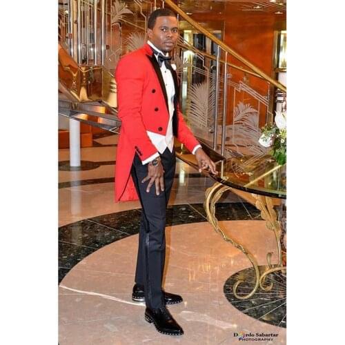 2020 New Design Red Tailcoat Dinner Men Suit With Pants Casual Prom Wedding Tuxedo Groom Suit Groomsmen 2 Piece Best Man Blazer