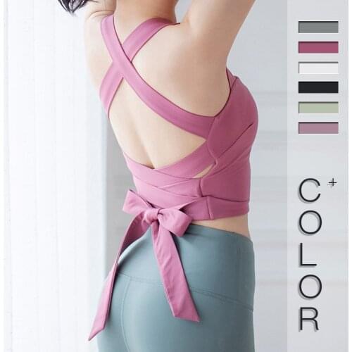 New high elastic and fast dry bandage fitness suit exercise Yoga suit back bra with breast cushion long vest for women