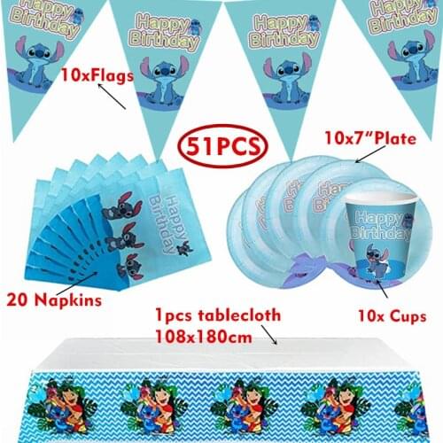 Disney Stitch Design Birthday Party Decorations Napkins Paper Cups Plates Boys Girls Baby Shower Disposable Tableware Supplies