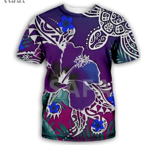 Polynesian Hawaii Tree Flower Tropical Palms 3D Fashion All Over Printed Round Neck T-Shirt Men Women Harajuku Casual Tee