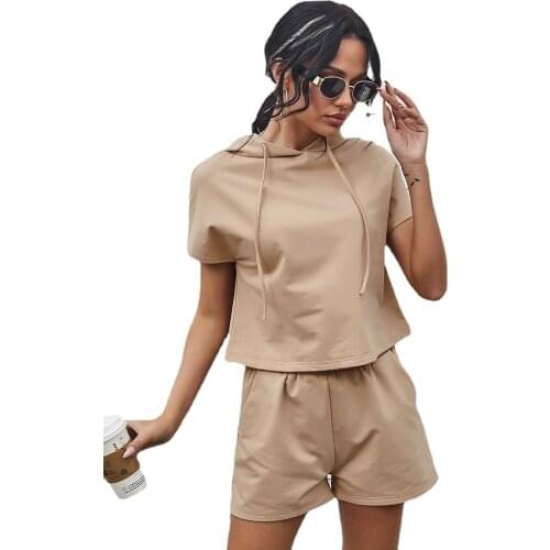 Casual Sports Suit European And American Short-Sleeved Hooded Top + Shorts 2-Piece Set Summer New Tracksuit For Women 2021 S-XL