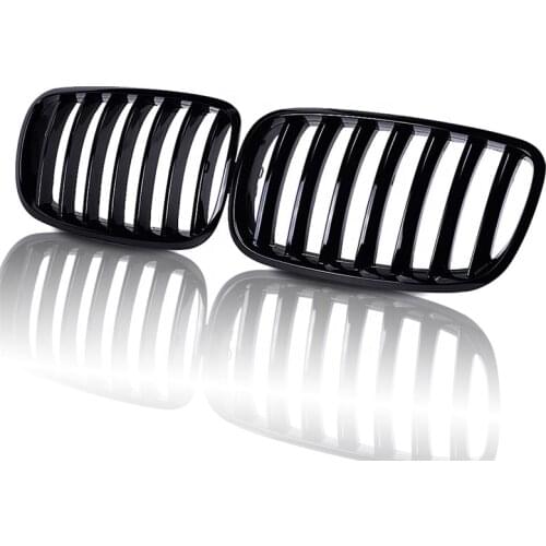 2Pcs Car Front Kidney Grille Grill Single Slats Gloss Black Bumper Grills Auto Accessories For BMW X5 X6 E70 E71 E72 2008-2013