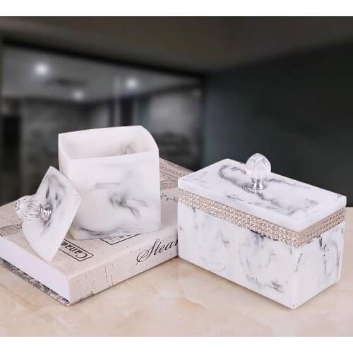 Luxurious Black Square Toothpick Storage Box with Crystal Rhinestone Round Cotton Tissue Box Cassette Cover Home Accessories