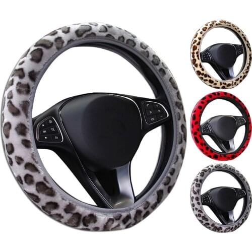 Leopard Print Plush Elastic Section Steering Wheel Cover DIY Car Steering Wheel Cover Plush Elastic Steering Wheel Cover