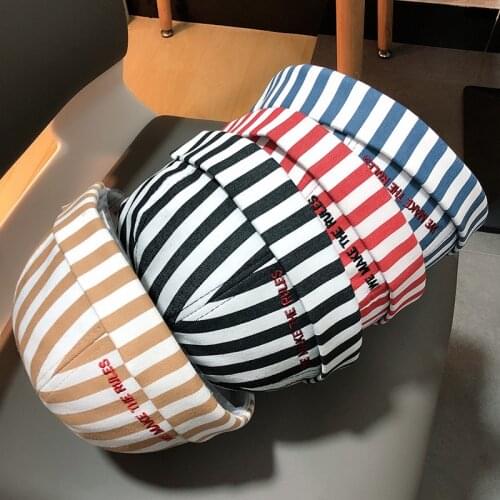 Vintage Docker Cap Stripe Brimless Hat Breathable Beanie Hats Cotton Adjustable Literary Landlord Sailor Cap Women Hip Hop Hat