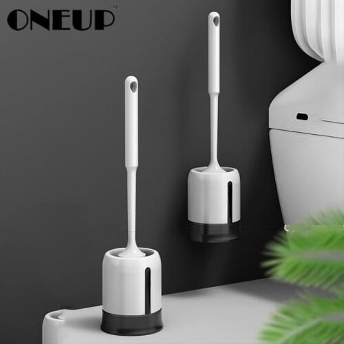 ONEUP Thermoplastic Rubber Toilet Brush With Base Long Handle Soft Bristles Cleaning Brush Bathroom Accessories Cleaning Tools