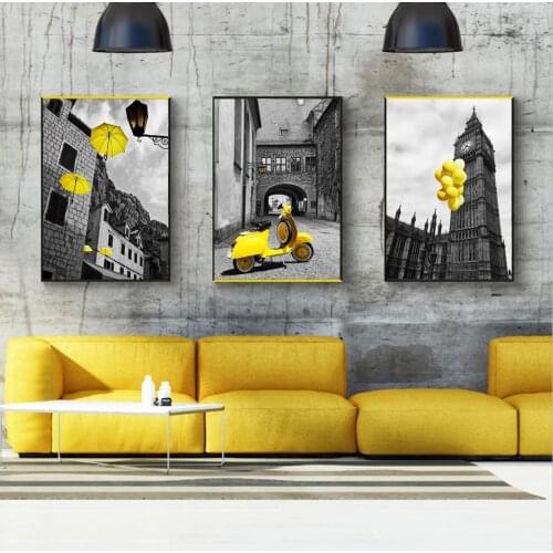 Nordic City Scenery Canvas Painting Yellow Wall Art Poster For Living Room Photograph European Landscape Picture Home Decor