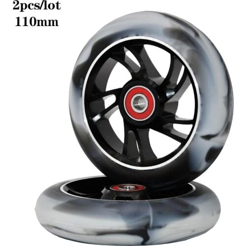 2pcs 110mm replacement stunt pedal wheels with 88A hardness Fsat and smooth ABEC-9 bearing tie-dye metal wheels
