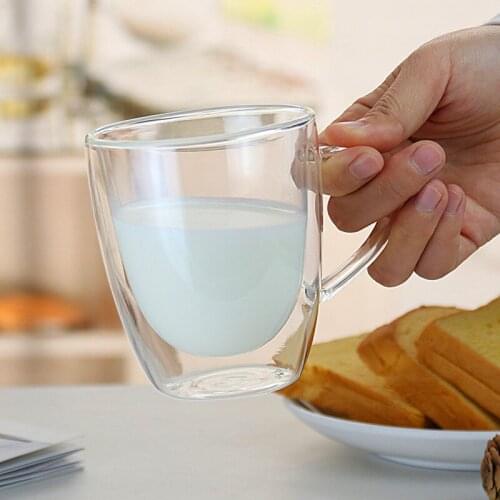 Modern and Simple Double-layer Glass Mugs European Style Coffee Cup with Handle Household Anti-scalding Milk Mugs Glass Mug