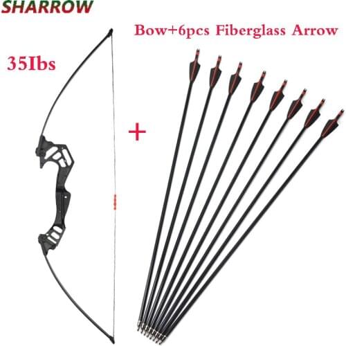 35lbs Archery Straight Pull Bow 53 Inches Recurve Bow With 6pcs Fiberglass Arrow For Hunting Shooting Accessories