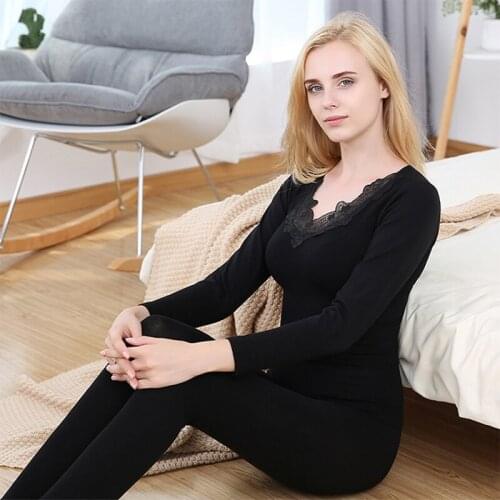 Winter Warm Thermal Underwear For Women Sexy Ladies Intimates Long Johns Lace Padded Basic Thermo Layers Female Pajamas