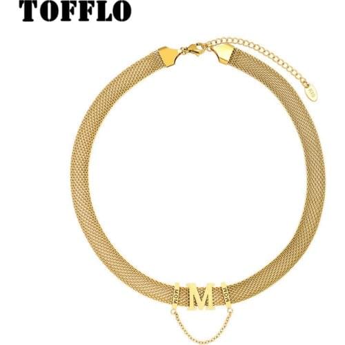 TOFFLO Stainless Steel Jewelry Letter M Tassel Pearl Necklace Women Sweet Collar BSP841