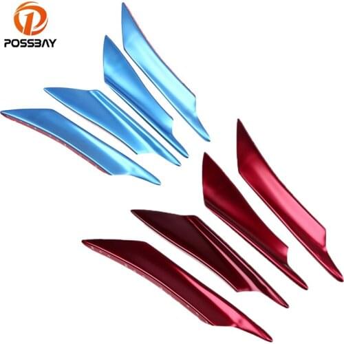 POSSBAY Red/Blue Universal Fit Front Bumper Lip Splitter Fins Body Spoiler Canards Valence Chin Front Deflector Exterior Decor