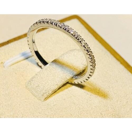 High Quality 925 Silver Ring Round Finger Rings Clear CZ Stackable Wedding Bands For Women Gift Fine Jewelry Dropshipping R002