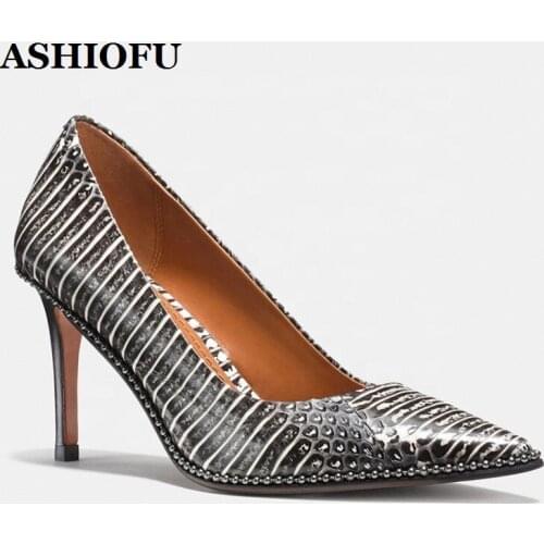 ASHIOFU Handmade Classic Womens High Heels Pumps Faux-Suede Banquet Dress Shoes Slip-on Evening Club Fashion Pumps Court Shoes