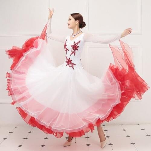 Lady Customized Dancing Dress Girls National Standard Dance Wear Flamenco Dance Competition Costume Waltz Tango Suit D-0365
