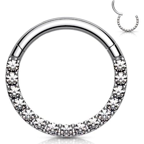 1PC Crystal Cartilage Earring 316L Surgical Stainless Steel Septum Clicker paved front zircon Segment Ring Piercing 16g