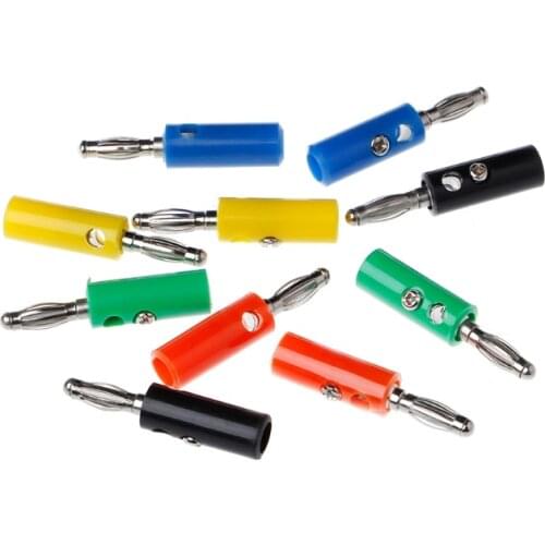 10 Pcs 5 Colors Wire Audio Speaker Cable Banana Plug Connectors 4mm Adapter