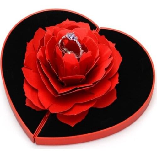 100pcs Red and pink colors Heart-shaped rose ring box Empty rose flower Proposal ring box storage container