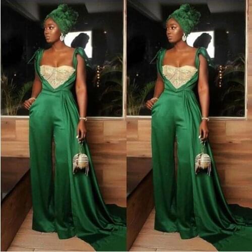 Green African 2020 Jumpsuits Prom Dresses Sweetheart Beads Crystal Evening Dress Plus Size Chic Party Gown abendkleider