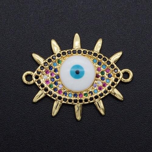25x20mm CZ Zircon DIY Jewelry Evil Eyle Charm Connectors Wholesale OEM Order Accepted Factory Sale Custom Orders Welcome