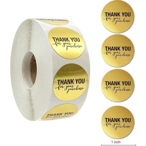 500pcs/roll Golden Thank You Stickers Round Label Baked Package Seal Sticker Party Gift DIY Deco for Envelope