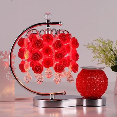 Aromatherapy table lamp Bedroom bedside lamp rose red wedding wedding room warm plug creative European dimming