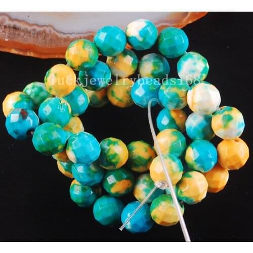 Free shipping Women Fashion Jewelry 8mm Sky Blue Yellow Ocean Jaspe Round Ball Loose Beads 15.5" FG6534