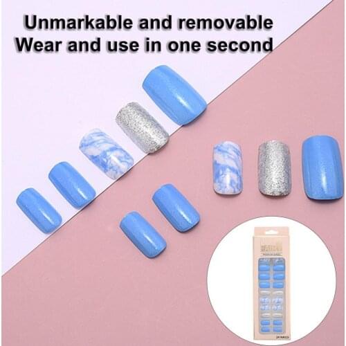 Glitter Daily Using French Style Clear Coffin False Nails for Salon