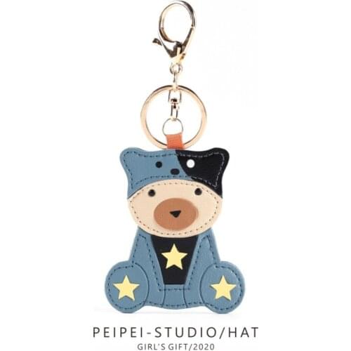 Handmade PU Leather Clown Piggy Animal Crystal Pet Bag Keychain Creative Keyring For Men Women Trinket Pendant Keychains D866