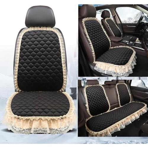 Lace Black Car Seat Cover Velvet Plush Seat Cushion Pad Auto Chair Car Front or Rear Backrest Seat Protector For Lady Girl Women
