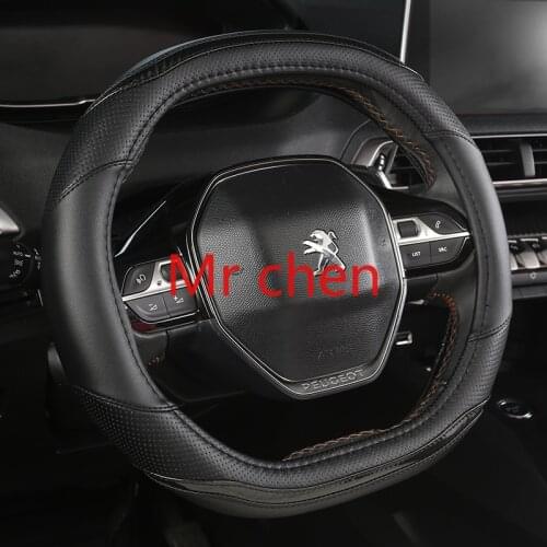 Universal steering wheel cover leather handle accessories for Dongfeng Peugeot 4008 5008 logo 508l black