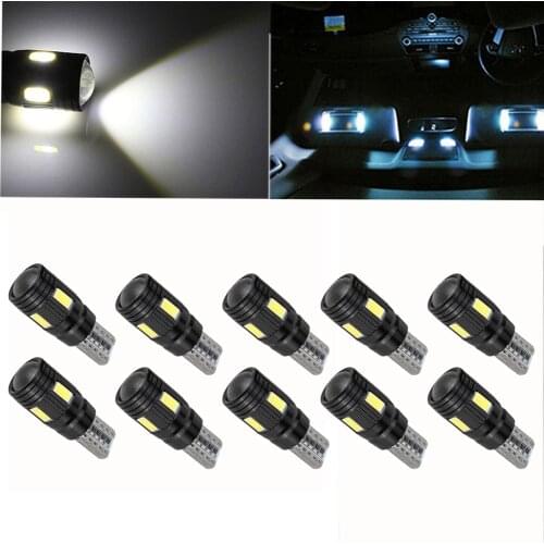 DC 12V Canbus T10 LED Wedge Light 5730 6SMD Error Free White Bulbs W5W 194 168 501 Lens 6000K