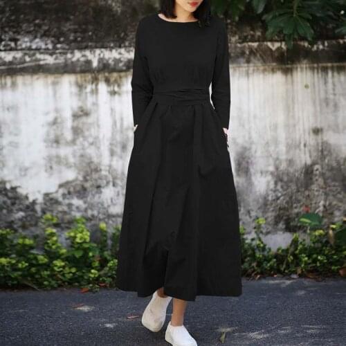 ZANZEA Elegant Womens Long Sleeve Sundress 2021 Spring Casual Solid Maxi Dress Female Party Vestidos Kaftan Robe Plus Size 5XL7